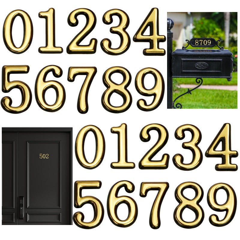 opasyo 30 Pieces Mailbox Numbers for Outside 2 inch 0-9 Self-Adhesive Mail Box Numbers 3D Gold House Numbers for Mailbox  Apartment  House  Trash Bins Office Hotel Room (Gold  2inch) - Image 1